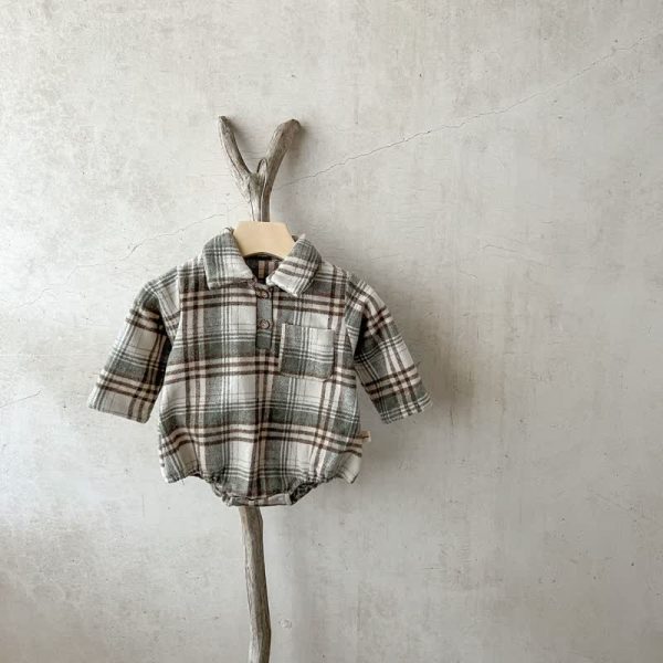 Baby Retro Plaid Lapel Romper/Bodysuit