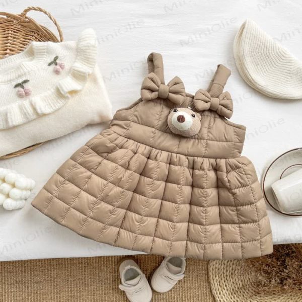 Baby Girl Bear Bow Quilted Sleeveless Dress