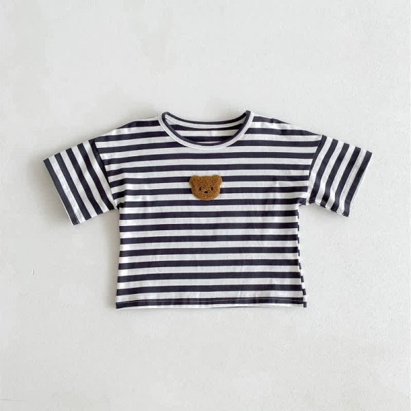 Baby Bear Patch Striped Loose T-shirt