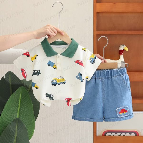 Baby 2-Piece Polo Vehicle Denim Set