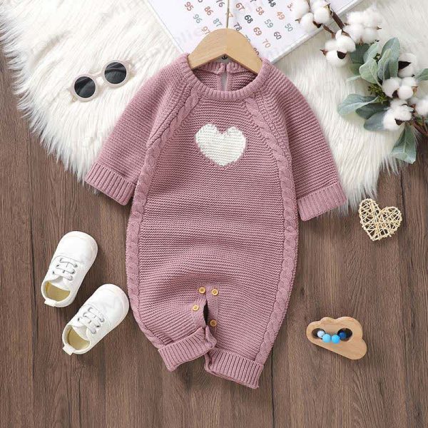 Baby Heart Knit Romper with Socks Gloves