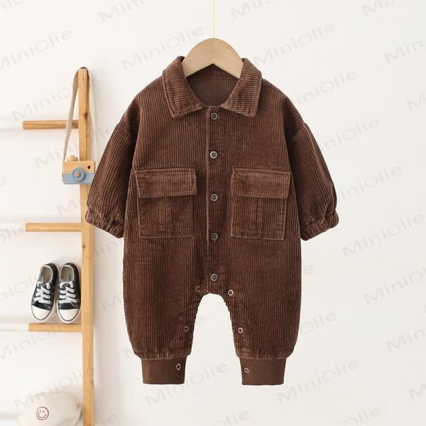 Baby Solid Color Corduroy Cargo Romper