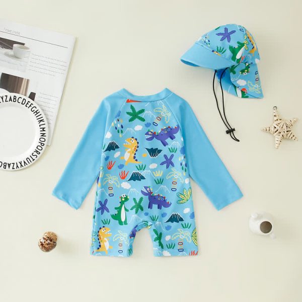 Baby Toddler Boy Dinosaur Shark Swimsuit with Hat