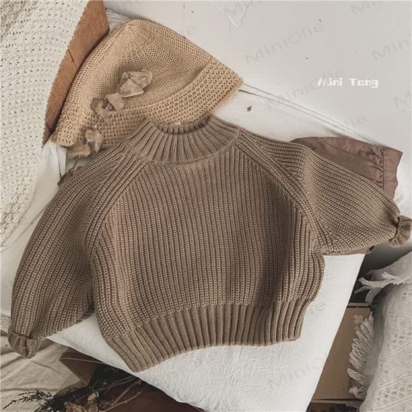 Kid Solid Color Turtleneck Knitted Sweater