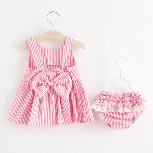 Baby 2-Piece Bow Vertical Striped Lace Set