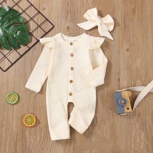 Baby Solid Color Romper with Bowknot Headband